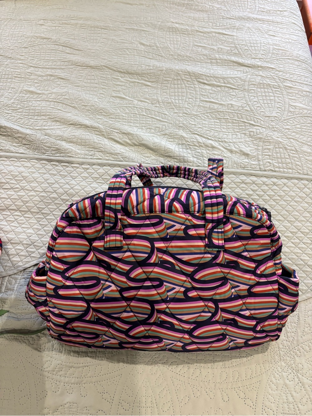 Vera Bradley Pink Purple Striped Quilted Weekender Tote